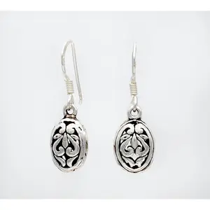 Oxidized Silver Oval Dangle Earrings