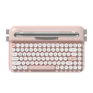AJAZZ AF84 Wireless Membrane Silent Typewriter Keyboard, BT/2.4G Dual-Mode Connection, Cute Retro Aesthetic Design with Integrated Stand for Tablet, PC, Laptop