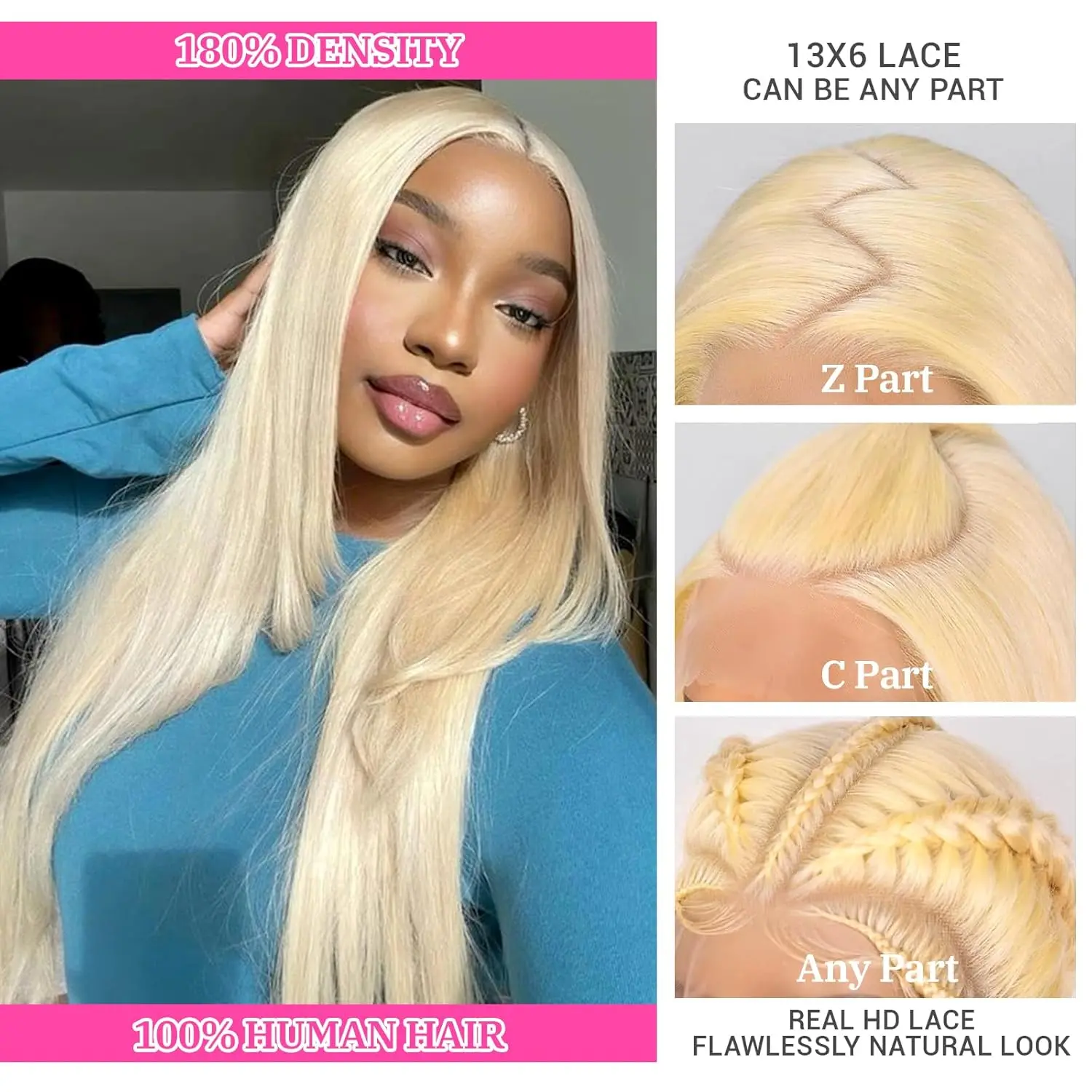 Real blonde wig SULMY White Blonde Wigs with Dark Roots 100% Real Human Hair  main image 3