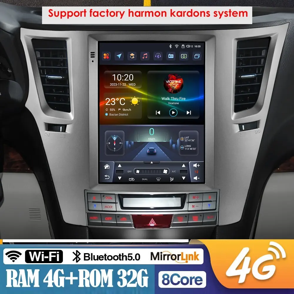 Hizpo 9.7-in 2-DIN Android Auto Car Radio Head Unit - LED Screen, Backlit Touchscreen, Canbus Ready, Bluetooth, GPS Navigation, CarPlay, FM Autoradio, Rear View Camera Input for Subaru Outback Impreza Legacy