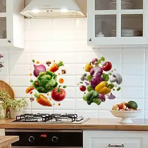 A set (30*30cm*2pcs) of creative realistic vegetable element wall stickers for kitchen home background beautification and decoration, Household Decoration Supplies, M20893