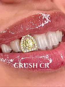 CRUSH CR 1pc 14K Gold Plated Copper Lion Head CZ Tooth Cap Grillz Tooth Gems – Royal Hip-Hop Jewelry for Female, Black Women, Girls, Men & Boys. Perfect for Parties, Halloween, Cosplay & Gifts! Bold Bling Accessory