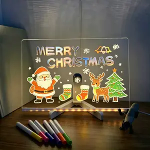 2K Multifunctional LED Drawing Board | HD Acrylic, Eye-Caring, 7-Color Light, Reusable Erasable Sketchpad with 14 Markers, Kids Art, Home Decor, Bar & Shop Sign, Creative Gift