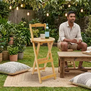 CNCEST Folding Bamboo Bar Stool with Backrest, 24.8 Inch Tall Counter Height Chair Foldable Wooden Stool for Kitchen Island, Pub, Camping & Small Spaces