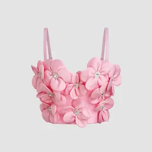 Three-Dimensional Flowers Quality Pearl Tank Tops Rhinestone Women Crop Top Club Clothes Streetwear Wedding Party Corset Fishbone Tube Tops Backless Clubwear