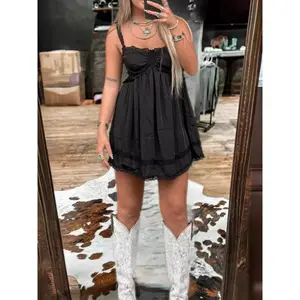 2025Women'sSleevelessStrapTubeTopSolidColorLaceDress