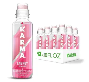 Karma Energy Drink – 12 Pack, Raspberry Peach Caffeinated Water with Cognizin Nootropics, Vitamins & Immune Support, Low Calorie
