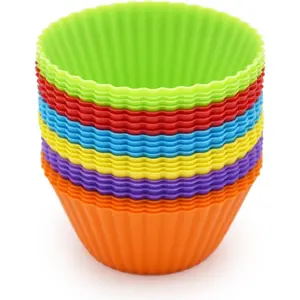 24 Pack Multicolor Silicone Reusable Non-stick Cupcake Baking Cups Muffin Liners Molds for Party Halloween Christmas, Easy Clean