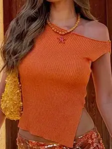 Women's Casual Fitted Short Sleeve Top, Plain Design, Perfect for Daily Wear, Stylish & Comfortable Knitwear, Knitted Sweater