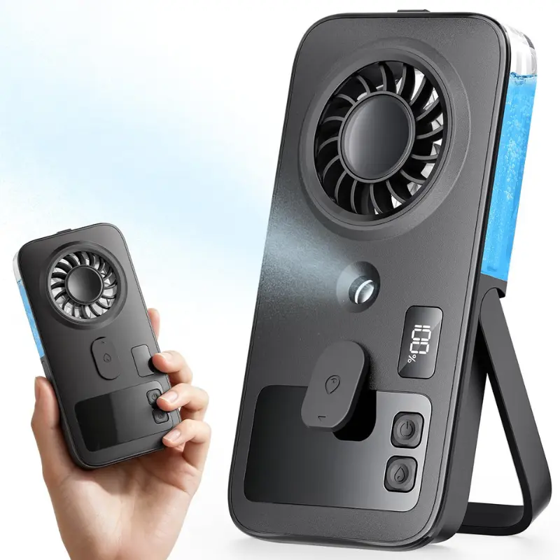 Joytutus Mini Handheld Misting Fan, Portable – Small, Powerful Personal Cooling Mister Fan That Blows Cold Air, Slim, Lightweight, Foldable, 4-Speed Rechargeable Portable Mist Fans, Water Spray, for Hand/Desk Use, Black