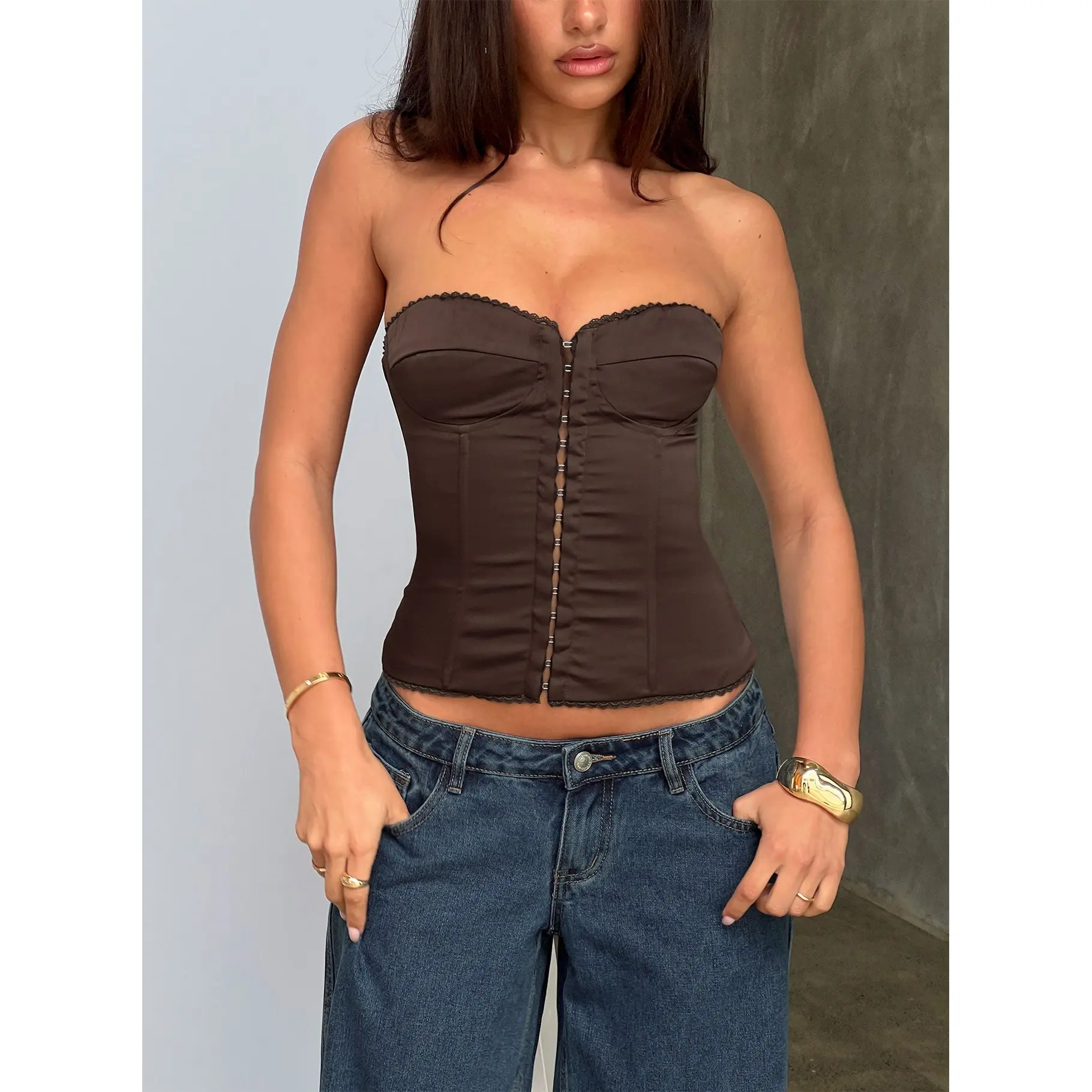 Jazzy Strapless Corset Top Chocolate