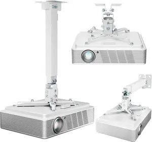 Projector Ceiling Mount with Extension Pole, Wall&Ceiling Adjustable Bracket 3-in-1, Universal Projector Holder for  Theater & Office, 44lbs, Compatible with Epson/Optoma, White