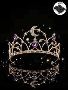 Princess Party Hair Accessories Set, 1pc+10pcs, Ideal for Pageants, Proms, Weddings, Elegant Princess Hair Crowns Headband Decorations