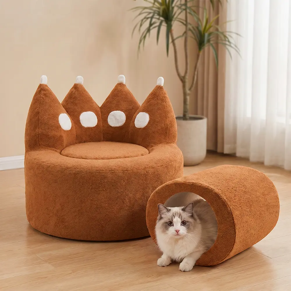 Shared chaise lounge sofa for human pets; no assembly required, roll-packed plush chair bed with cat tunnel ottoman; soft floor seats for couch, bedroom, living room furniture; mini bedroom couch; apartment furniture; cozy seat sleeper for small spaces an