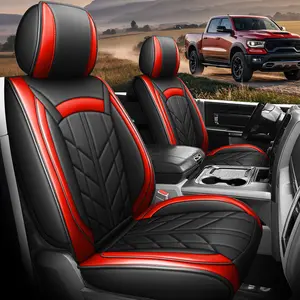 Custom Fit for 2009–2023 Dodge Ram 1500 2500 3500 Truck Seat Covers 5 Seats Full Set Upgrade Waterproof Breathable PU Leather Pikcup Car Seat Covers Flat Bench Only Full Surround Airbag Compatible with Storage Bag Easy to Install & Clean