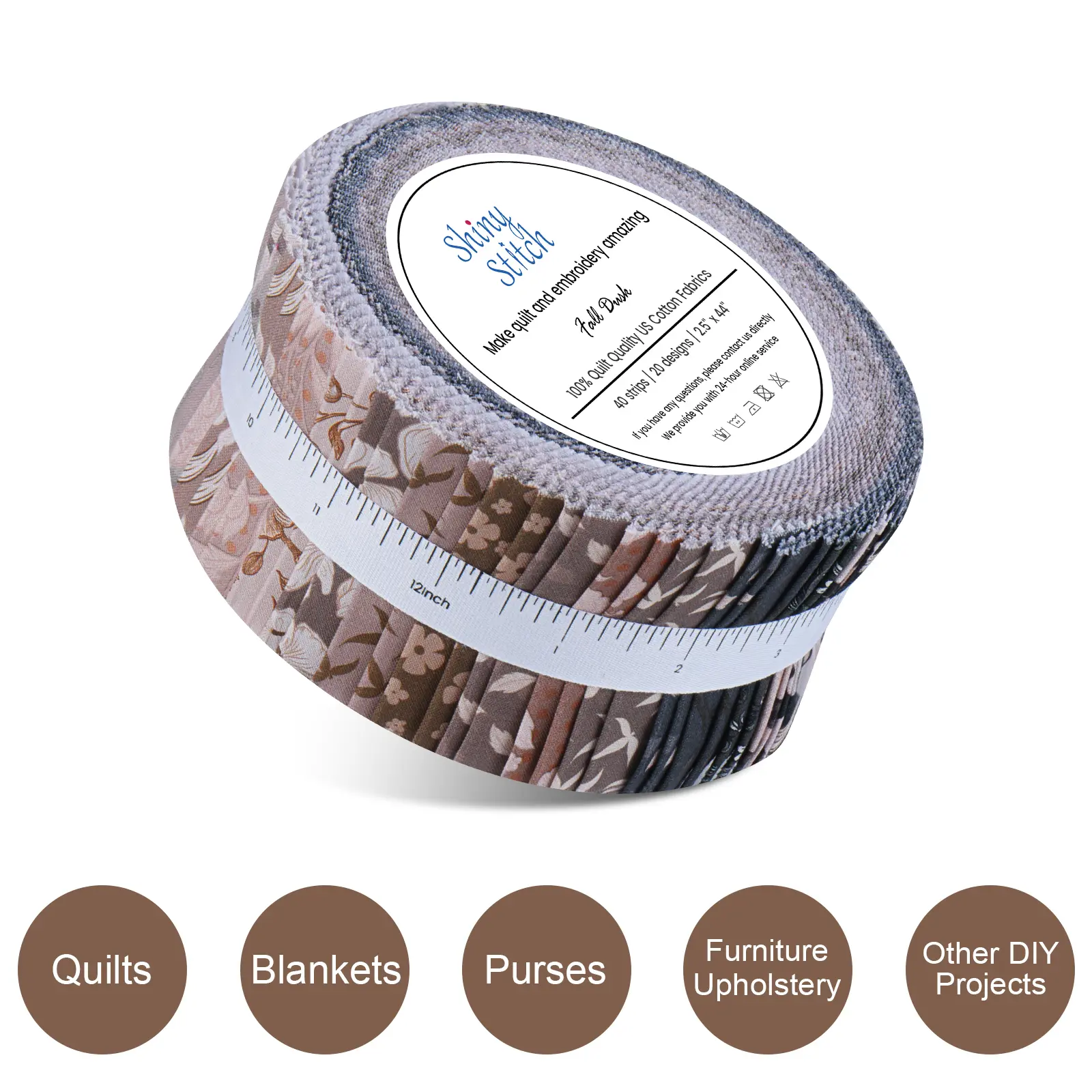 ShinyStitch Precut Fabric Strips Roll Strips Bundle, 40 Pieces Precut Fabric Strips 2.5" x 44", Soft Premium Cotton Quilting Fabric for Patchwork, Quilt Making, Hand Sewing Projects, DIY Crafts, Blanket & Handmade Sewing Supplies, Fall Dusk