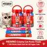 Mewno Universal Lickable Cat Puree Treats, 2-Tub Value Bundle (120 Sticks), 3 Popular Mixed Flavors (Chicken Yolk, Cod Roe, Tuna, Salmon, Abalone, Beef), High-Moisture Grain-Free Fish Soft Treats with Water, Daily Reward for Cats, 24-Month Shelf Life