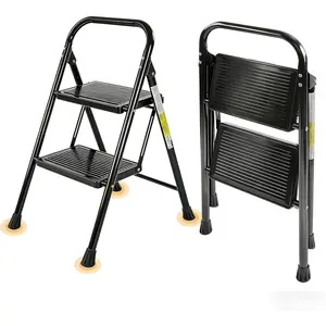 2 Step Ladder, Step Stool with Wide Anti-Slip Pedal, 330 lbs Capacity,Step Ladder Folding Step Stool for Adults, Lightweight Steel Portable ladders for Home Kitchen & Office,Black
