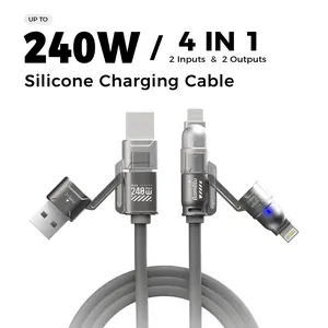 BAMBLU 4-in-1 hybrid port 240W fast charging cable USB-A Type-C to Type-C Lightning Max PD 5-ft alloy metal iPhone Samsung high-speed data synchronization, travel cable, home cable