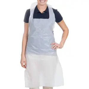 10 count White Disposable Aprons - Plastic, Polythene,  for Cooking, Cleaning