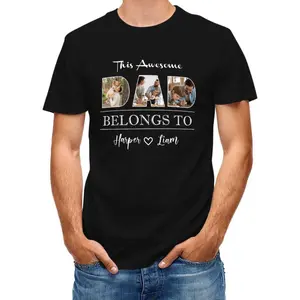 BARLEY ONE Custom Men's T-Shirts for Father's Day | Creative T-Shirts with Photo, Name, and Text | Photo T-Shirts Just for Dad | 100% Cotton, Breathable Crew-Neck T-Shirts | Personalized Father's Day and Birthday Gifts from Daughters, Sons, and Wives