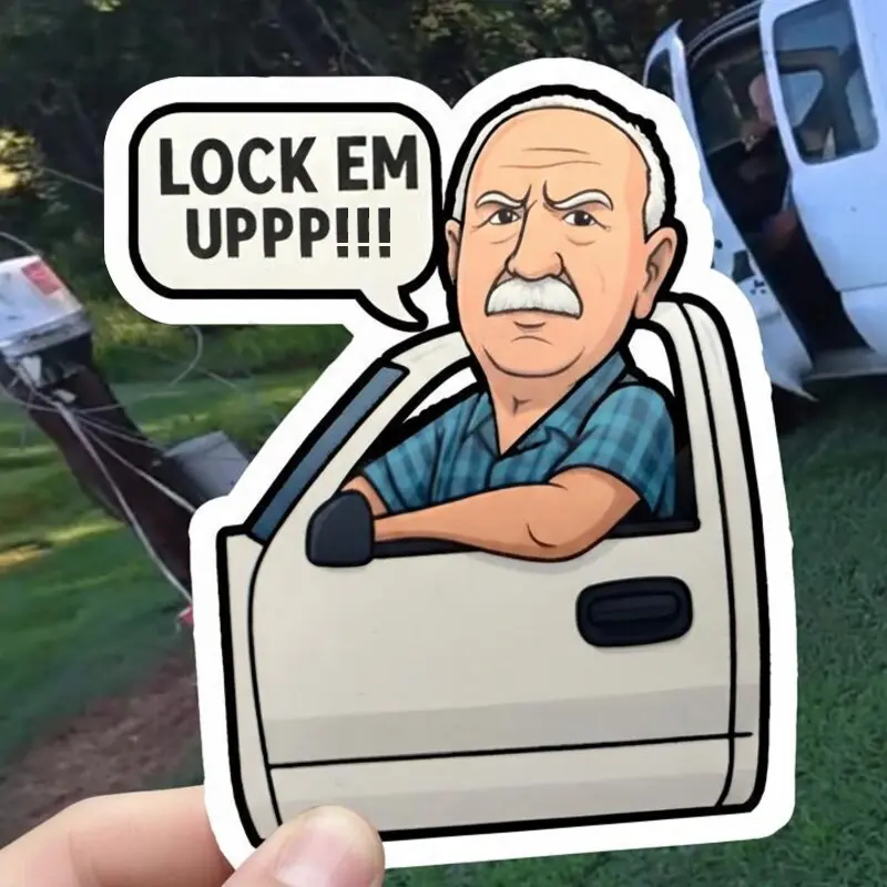Lock Em Upppp Tractor Sticker, Trey Permission Funny Fishing Decal, Angry Grandpa Meme Sticker, Viral Trend Farm Tractor Vinyl Gift