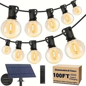 100FT/200FT Solar String Lights Outdoor With Remote, Dimmable Solar String Lights For Outside With Shatterproof Bulbs, G40 LED Patio Lights String Solar Powered, Hanging Lights For Yard Decor, Halloween, Christmas Decoration