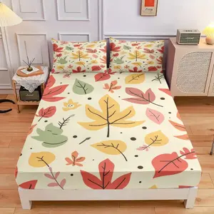 3-Piece Comfortable Autumn Leaf-Patterned Bed Hat Set, High-Definition Digital Printing, Soft And Breathable, 100% Polyester Fiber, Perfect Gift For All Seasons, Suitable For Family And Friends. Clearance Sale