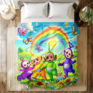 Teletubbies Printed Blanket with Vibrant Rainbow & Butterfly Scene Prints - Super Soft & Skin - friendly, Long - Lasting & Quick - Drying, Machine Washable, Multi - Size for Bed, Sofa, Camping & Kids' Naps, Gift for Cartoon Fans, Floral Print Blanket