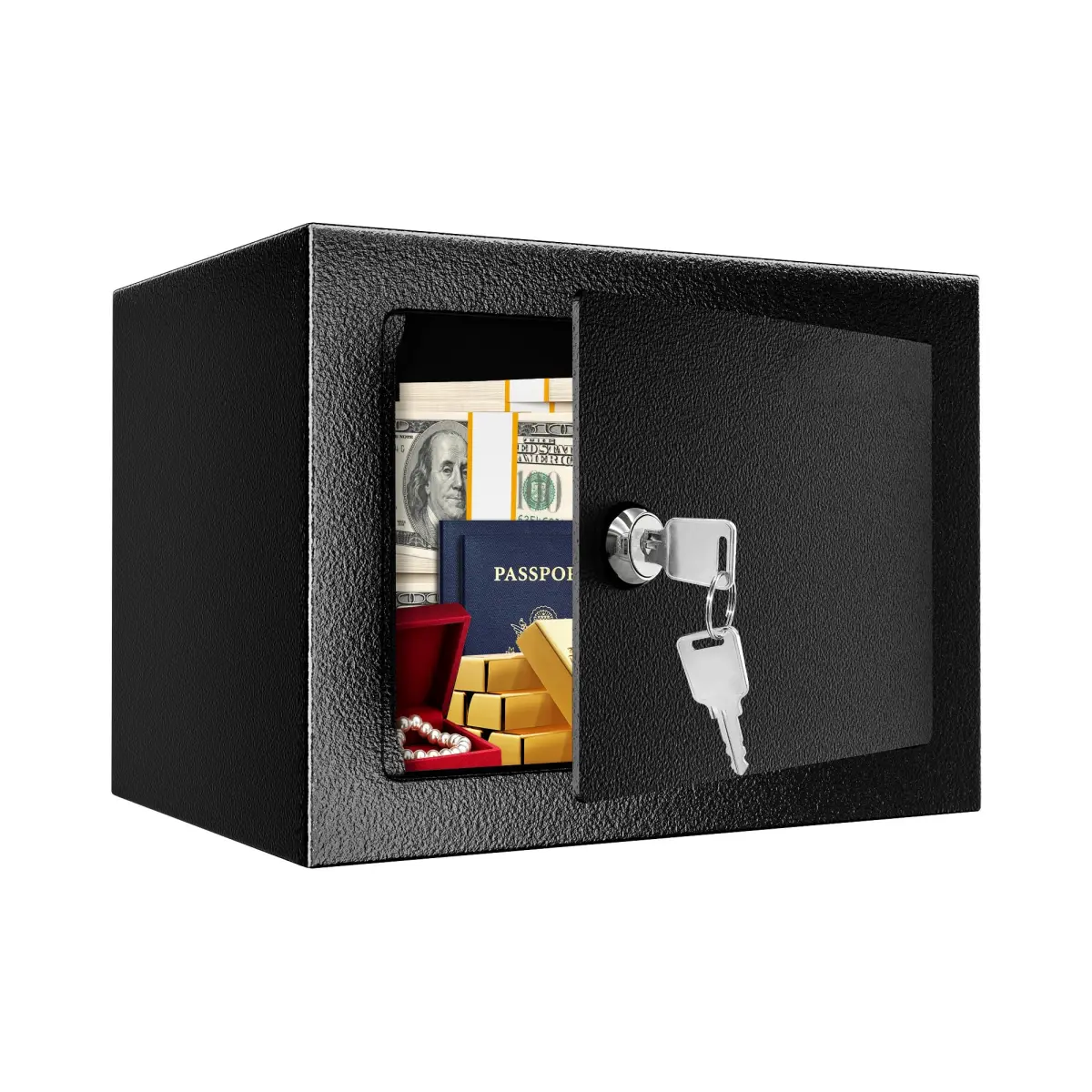 Sturdy Metal Space-Saving Storage Safe Box with Key Lock, 0.23 Cu Ft SPCC Steel Security Box (9.06" W x 6.69" D x 6.69" H), Compact Hidden Safe for Cash, Jewelry, 0.23 Cubic Feet