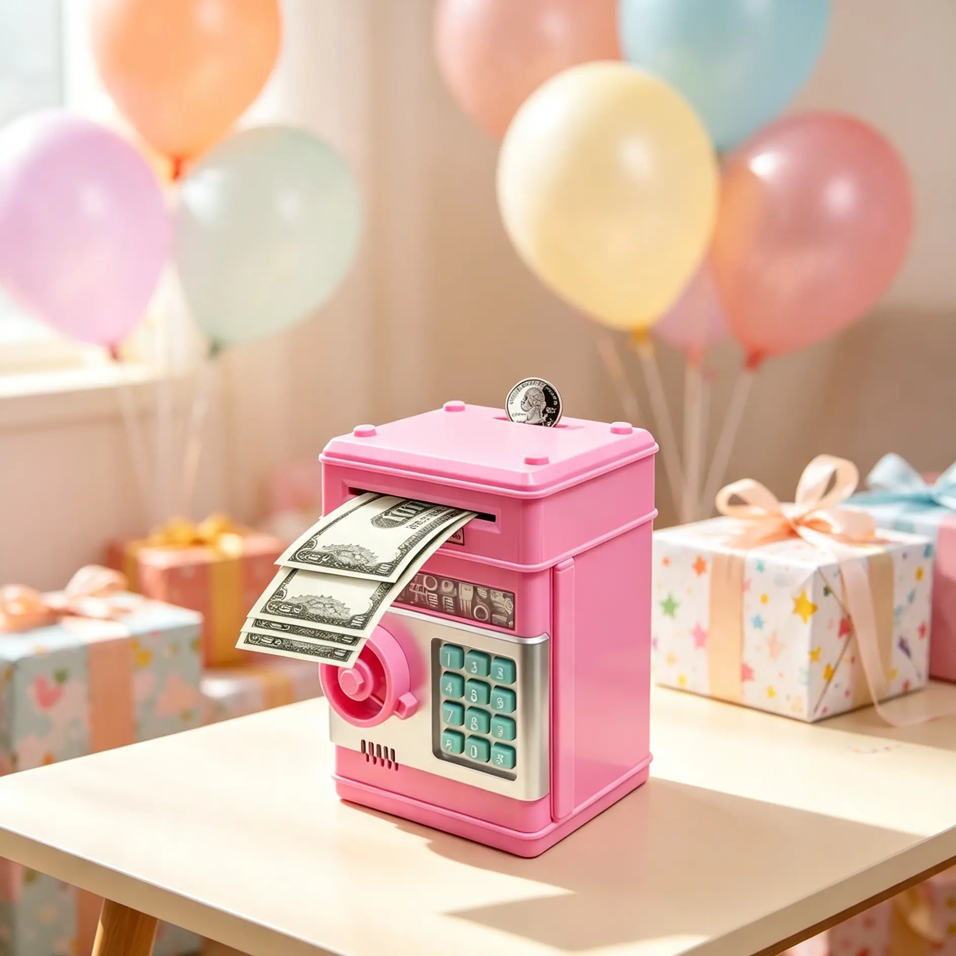 Generic Kids Mini Electronic ATM Piggy Bank, Password Lock Safe Savings Box for Cash And Coins, Durable Educational Money Toy for Boys And Girls Age 3 To 13,Ideal Birthday Holiday Present,Cute Desktop Decor Ornament for Child Bedroom Desk.funny decoration