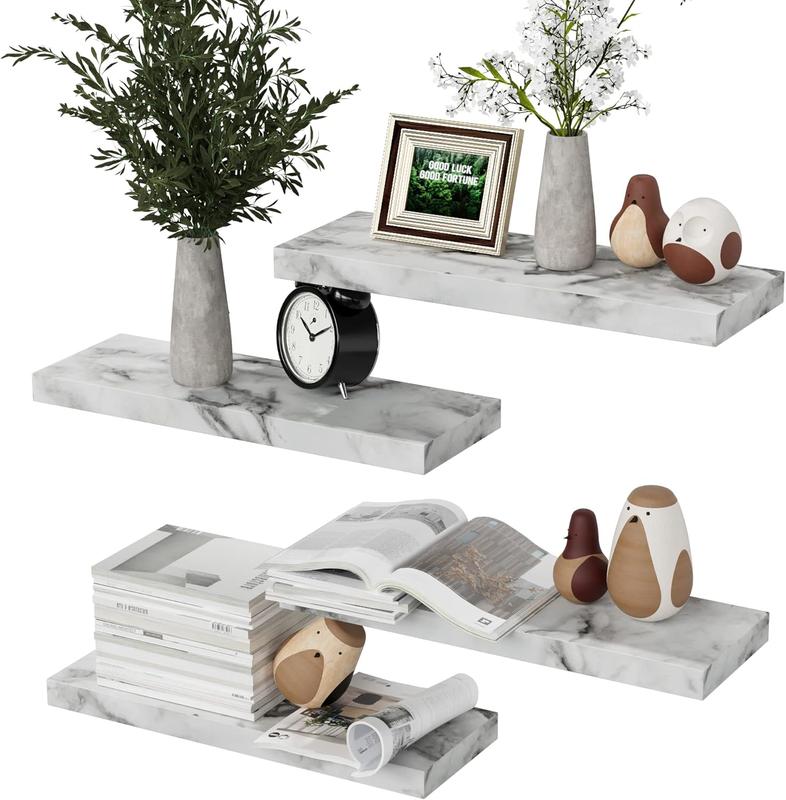 Modern Wall Shelves 4 Sets Floating Shelves with Invisible Brackets Display Shelves for Bedroom Bathroom Kitchen Living Room Decor Wooden Bookshelf Storage 5.7D x 15.72W x 1.22H