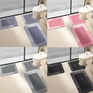 3-Piece Bathroom Toilet Mat Set, Absorbent Algae Land Rug, Non-Slip Quick-Dry Indoor Carpet, Diatomite Bath Mat, Home Decor for Bath Room Kitchen Laundry