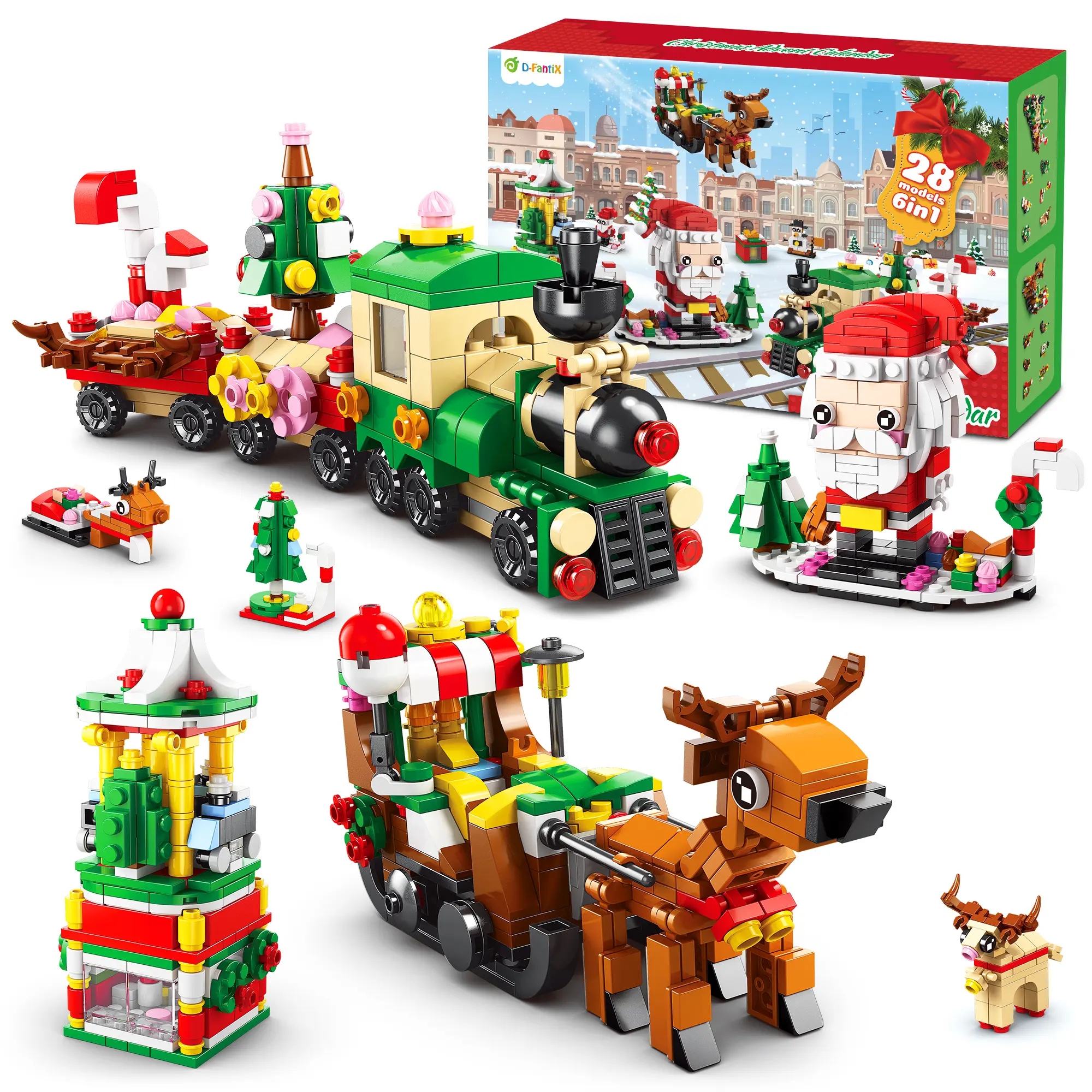 Christmas Advent Calendar 2026 for Kids 24-Day Countdown with Christmas Tree Train & Santa Sleigh Building Kit Gift for Boys Girls Aged 6+ BPA Free