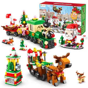 Christmas Advent Calendar 2025 for Kids 24-Day Countdown with Christmas Tree Train & Santa Sleigh Building Kit Gift for Boys Girls Aged 6+ BPA Free