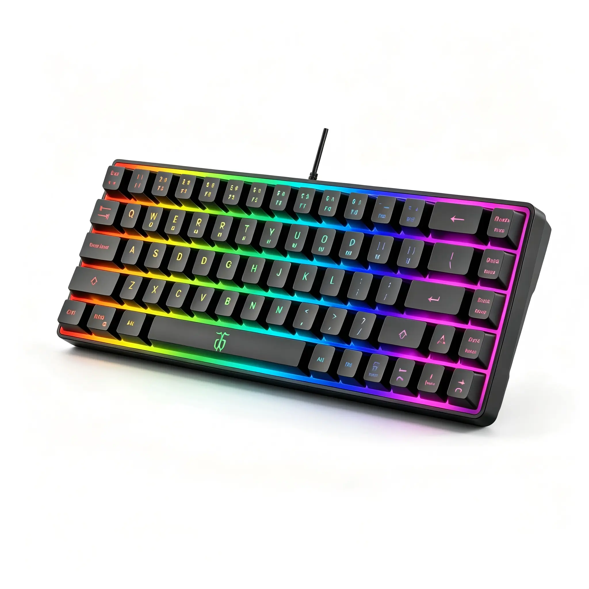 60% Layout Space-Saving Mini Gaming Keyboard, Vibrant Rainbow Backlight Keypad Equipped with Internal Steel Plate, Muted Membrane Keys with Real Mechanical-Like Tactile Experience, Ideal for Windows Computer Gamers, Daily Work & Home Entertainment