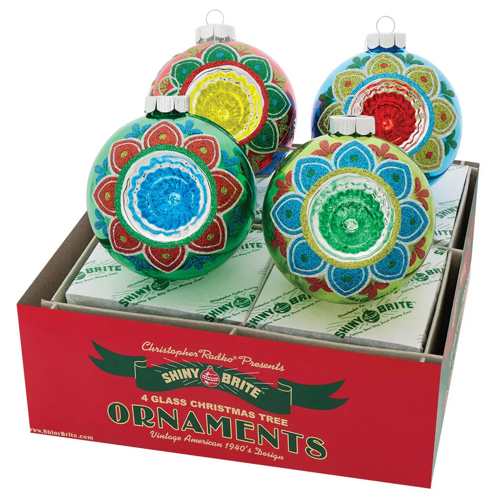 HOLIDAY SPLENDOR Party Decoration Supplies Set - 4-Count 4" Round Ornaments with Reflector, Box Included (2024)