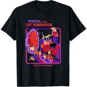 Cotton Short Sleeve Steven Rhodes Cat Dimension Portal Retro Dark Humor Artist T-Shirt For Men Women classic  rock  tee moon  rocks