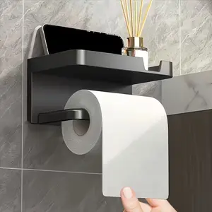 Luxury Self-Adhesive Wall-Mounted Paper Towel Holder Dispenser with Storage Rack, Bathroom Kitchen Organizer, Dual Use, Home Hotel Bath Accessory