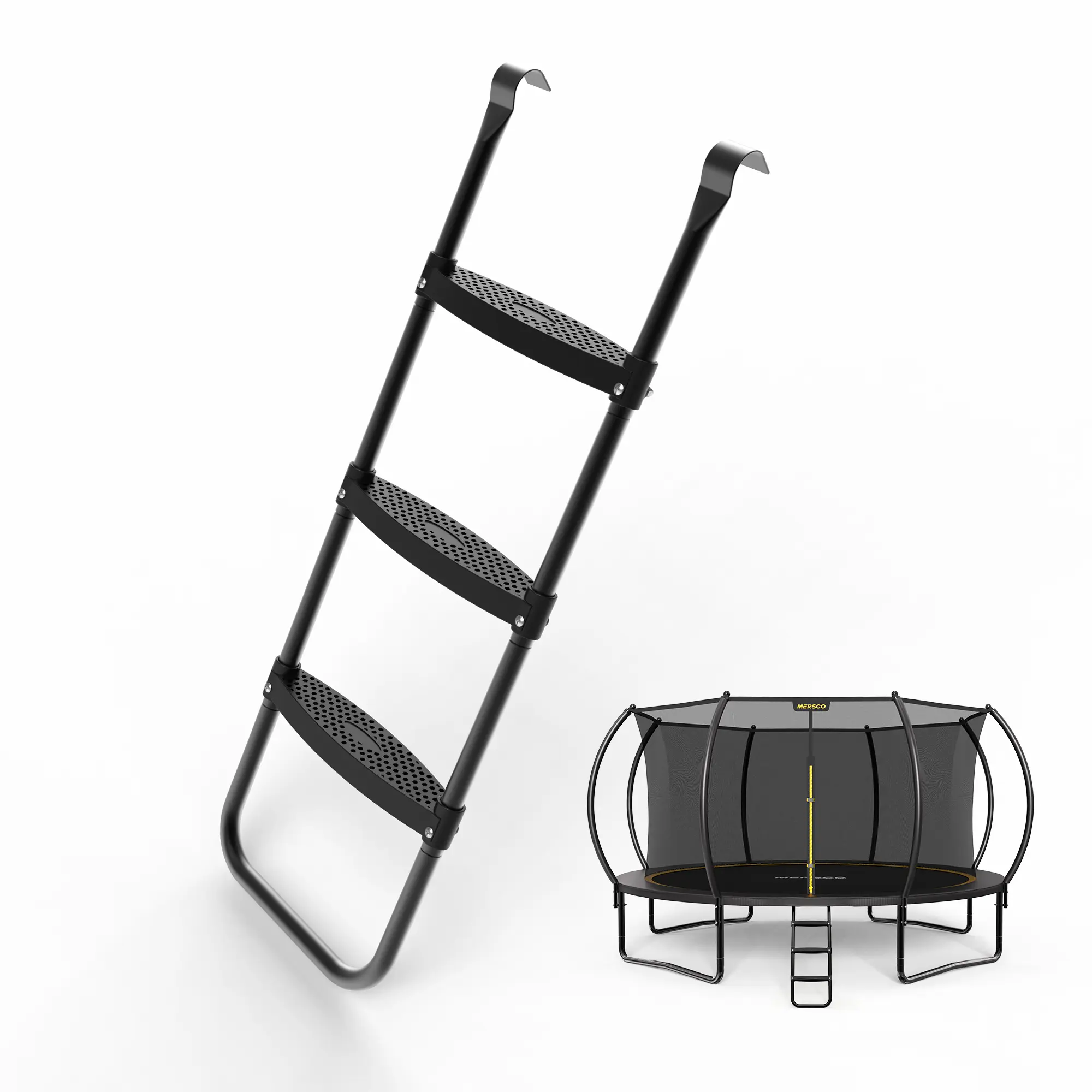 MERSCO Trampoline Ladder, 3-Step Trampoline Steps with Horizontal Wide Steps, Skid-Proof Steps Universal Hook,220Lbs Capacity Trampoline Stairs Accessories for Kids/Children