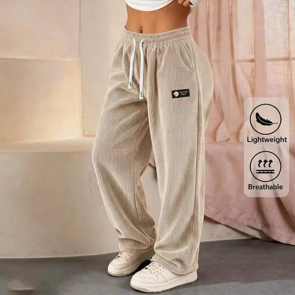Women's 2-Pack Solid Plain Straight-Leg Corduroy Bottoms, Lady's All-Season Casual Pants with Fashionable Drawstring Waist, Ideal for Everyday Dates & Women's Fashion Gifting, Bottom