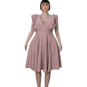 women's solid midi occasional dress with ruffles