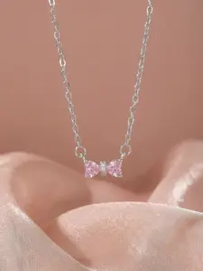 1 PC Elegant Bowknot Zircon Pendant Necklace for Women Exquisite Trendy All-match Wedding Engagement Necklace Ladies Fashion Jewelry for Party Daily Clothing Decor Accessories as Anniversary Birthday Valentine's Day Gift