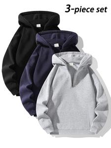 men's half-zip fleece hoodie, casual long sleeve drop shoulder sweater, thick fabric for fall & winter, sporty fashion pullover, fall winter clothes