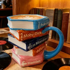 Book Ceramic Coffee Mug, 11 oz Tea Cups with Handle, Porcelain Mug for Latte, Hot Tea, Cappuccino, Milk, Cocoa, Cups for Men Women Mug Lovers, Housewarming Gift Gift