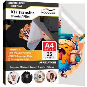 DTF Transfer Film - 8.5 x 11, DTF Film - Glossy Finish, Cold Peel, Washable, High Ink Adhesion, DTF Paper - DTF Transfer Film Printer with Strong DTF Powder Adherence - DTF Transfer Paper, 25 Sheets