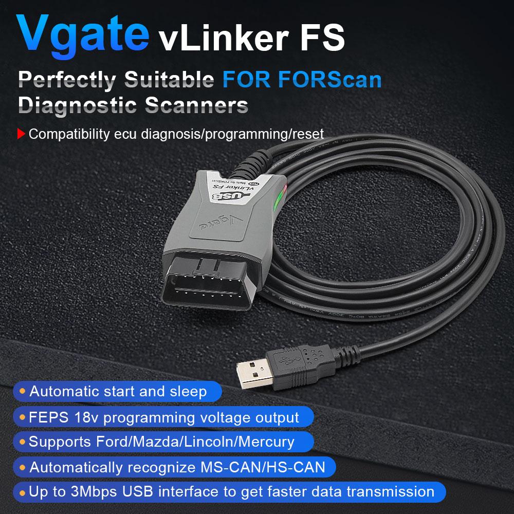 Vgate vLinker FS FORScan OBD2 USB Scanner, HS/MS-CAN Auto Switch, 18V FEPS Programming for Ford F-150 Mazda Lincoln