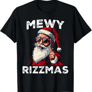 Mewy Rizzmas Funny Santa Mewing Joke Rizz Mens Christmas T-Shirt
