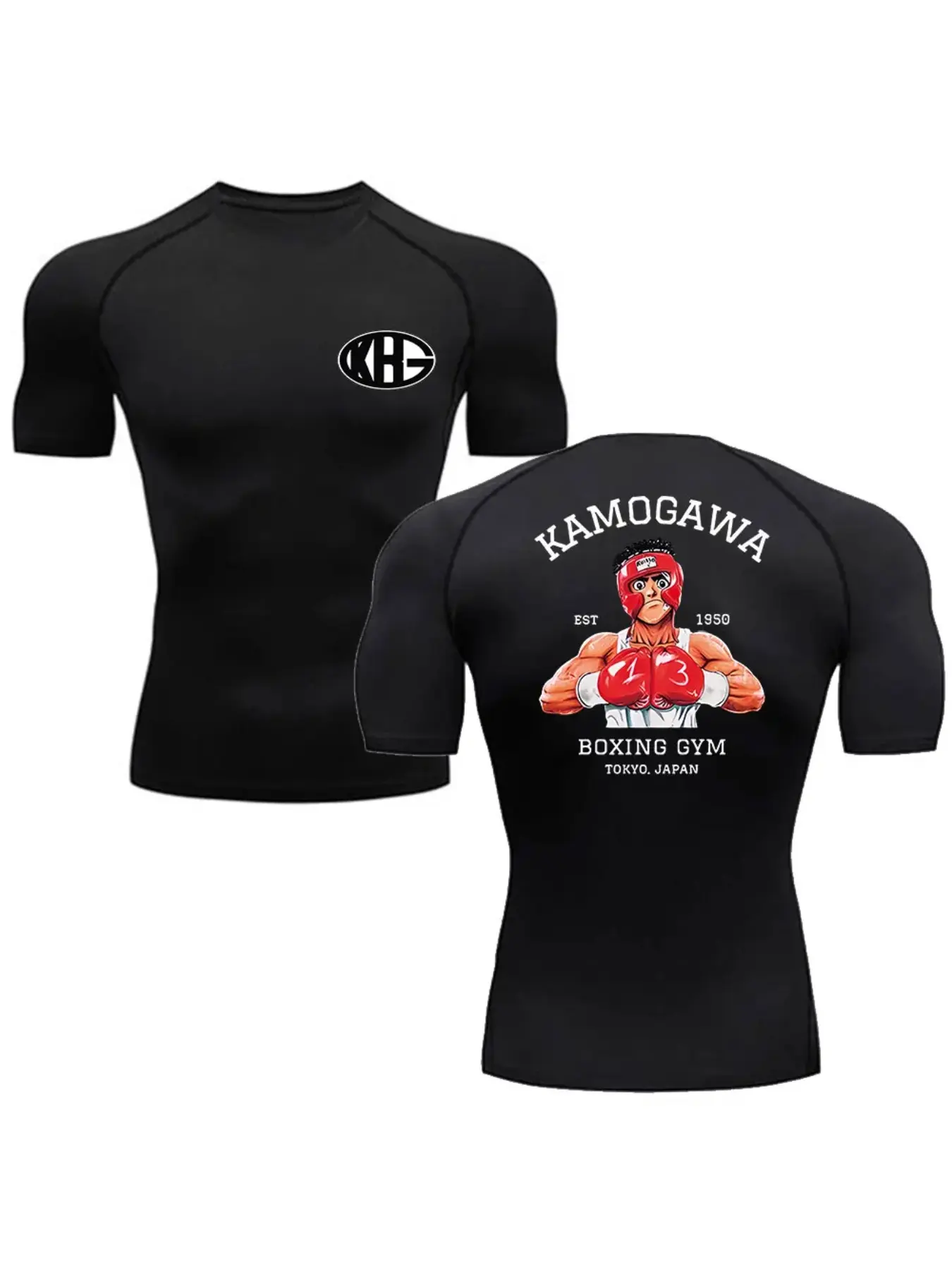 Anime Hajime Compression Shirt Men Short Running T Shirt Gym Sports Top Quick Dry Breathable Fitness Casual Athletic Fitness Clothes Wear Sportswear Bodybuilding Tee