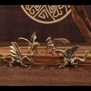2026 New Mini Brass Mythical Creature Figurine Set, Vintage Dragon Griffin Winged Beast Statues, Fantasy Desktop Ornaments for Home Office Decor